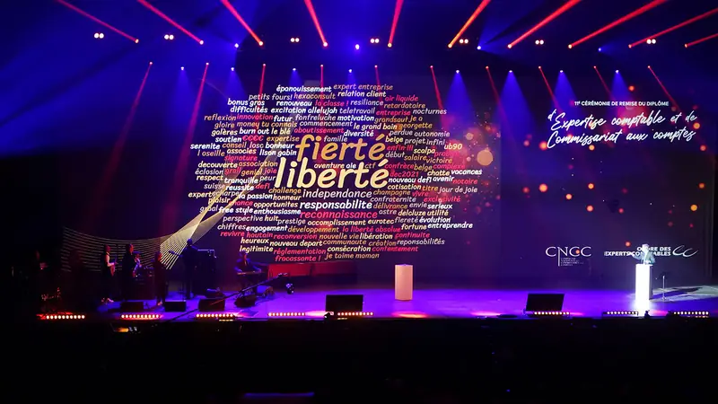 Nuage de mots géant sur scène