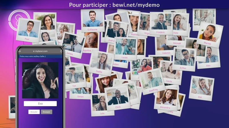 Selfies des participants affichés sur grand écran