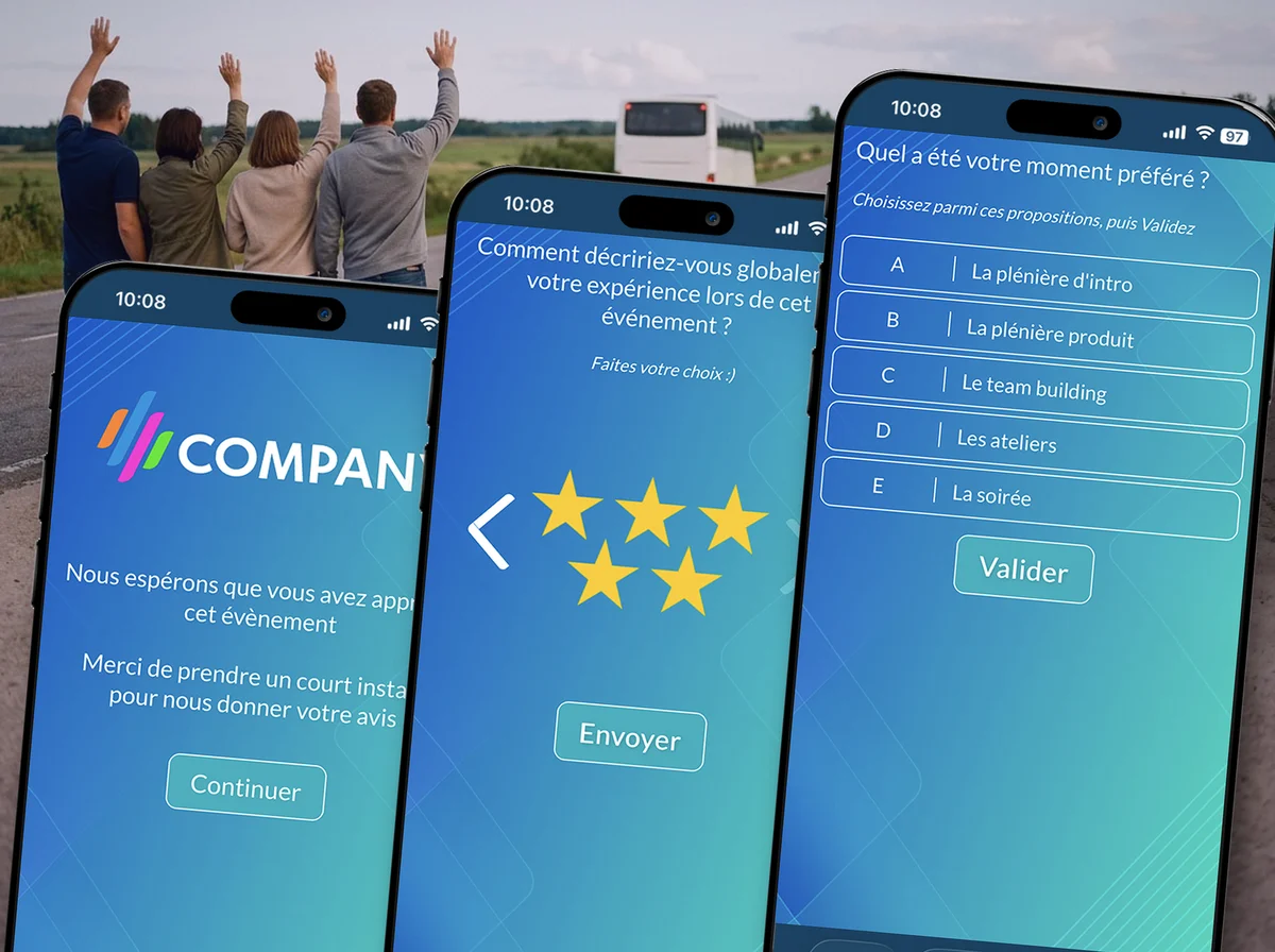 Écrans smartphone de l’enquête de satisfaction post-événement
