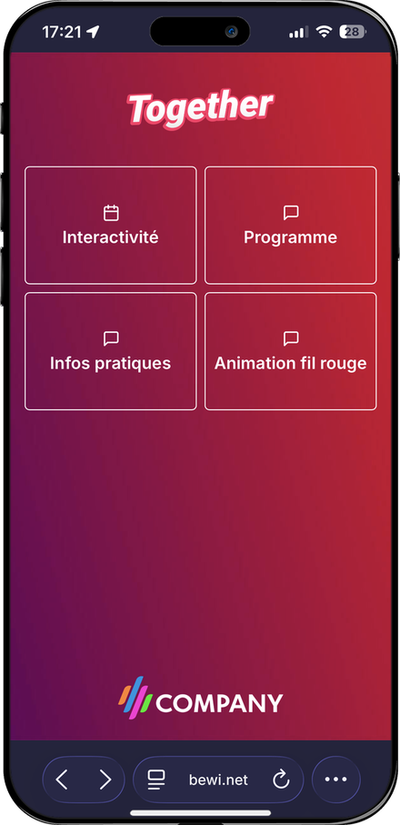 Écran d’accueil de la webapp sur smartphone